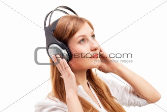 Beautiful women listening music.