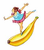 overweight woman dancing on banana