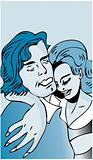 Love, hug, kissing couple or drunk comic illustration