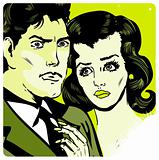 Man and woman love couple tag in popart comic book style