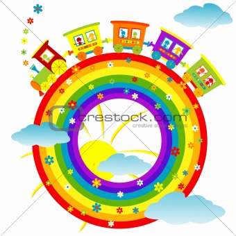 Abstract rainbow with toy train
