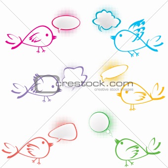 Group of birds with chat bubbles