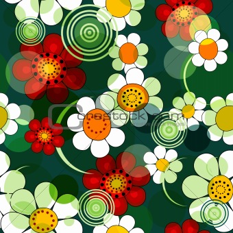 Dark green floral seamless pattern