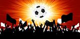 Soccer ball with crowd silhouettes of fans. EPS 8