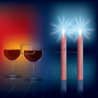 abstract illustration with candles and wineglass on dark