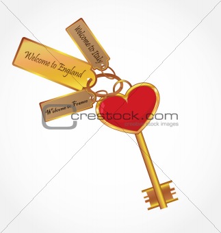 gold key with tags
