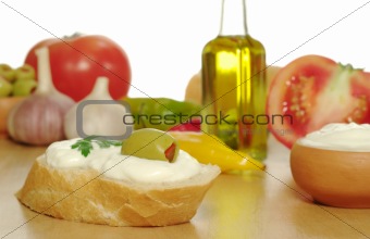 Baguette with Cream Cheese and Olive