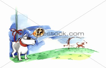Bull terrier on the leash