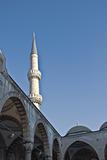 One of the white  minarets of the Blue Mosque