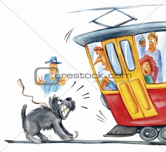 dog attacking the tram