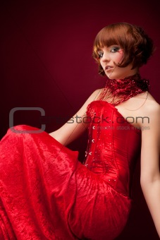 Beautiful girl in red dress
