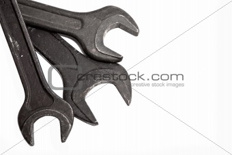 Old wrenches for repair on a white background