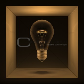 Light bulb in a cube. Abstraction