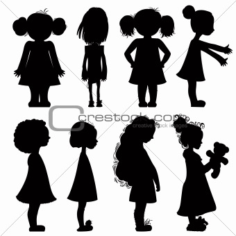 Little girls silhouettes set.
