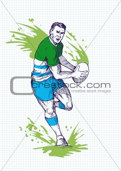 Rugby player running and passing ball