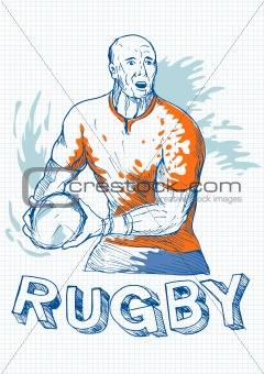 Rugby player running and passing ball