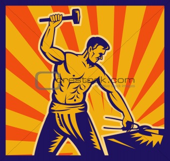 Blacksmith at work wielding a hammer 