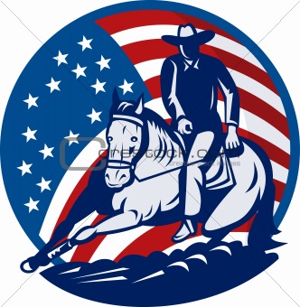 Rodeo cowboy horse cutting stars and stripes