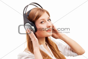 Beautiful women listening music.