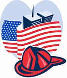 american flag with twin tower building firefighter helmet