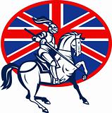 Knight on horse with lance and British flag