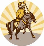 warrior with shield and sword on horse