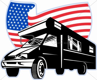 Camper van with american flag stars and stripes