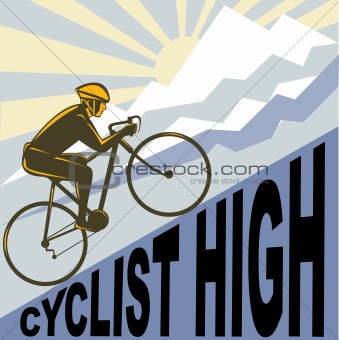 Cyclist racing bike up steep mountain