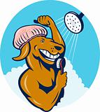 Cartoon dog singing shower scrubbing brush