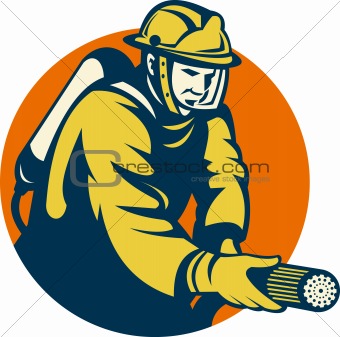 Firefighter or fireman aiming a fire hose