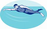 Triathlon athlete swimming freestyle side