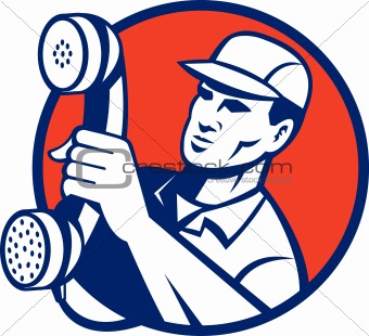 Telephone repairman holding out phone