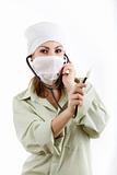 Nurse in white mask with stethoscope