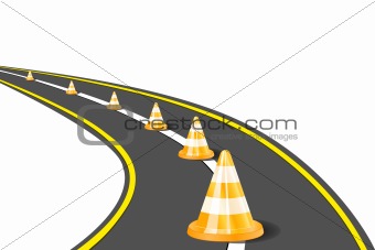 Orange Road Cones on Highway