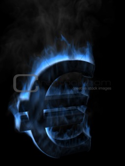 Money Euro symbol in fire