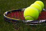 Tennis Equipment on Natural Grass