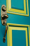 Turquoise Door with Doorknob and Handle