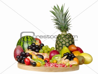 Exotic Fruits on a Wooden Board (Isolated)