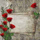 Card for congratulation or invitation with  hearts and red roses