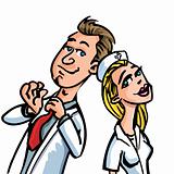 Cartoon doctor flirting with a nurse