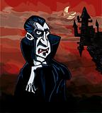 Cartoon Vampire with a castle in the background