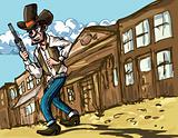 Cartoon cowboy with sixguns