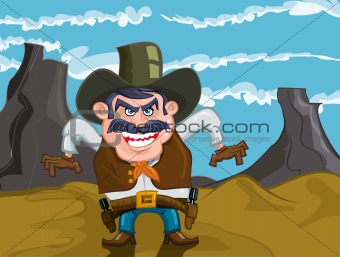 Cartoon cowboy with an evil smile