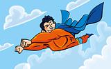 Cartoon superman flying with his cape behind