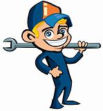 Cute Cartoon plumber holding a tool