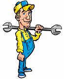 Cartoon plumber holding a tool