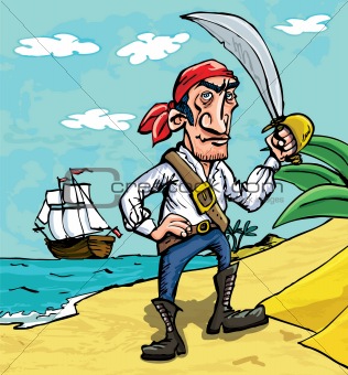 Cartoon pirate on a beach