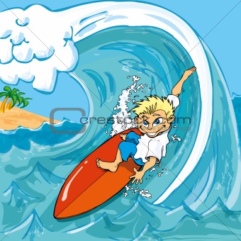 Cartoon boy surfing
