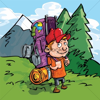 Cartoon Hiker in the forest