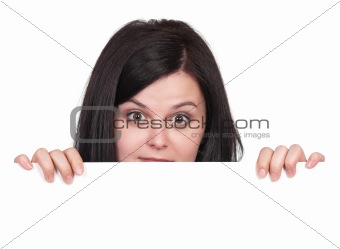 Young woman with blank card